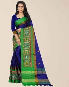 cotton silk embroidered saree with unstitched blouse