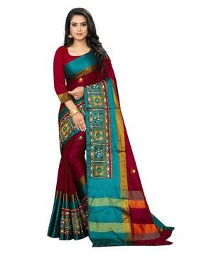 cotton silk embroidered work party wear saree with blouse