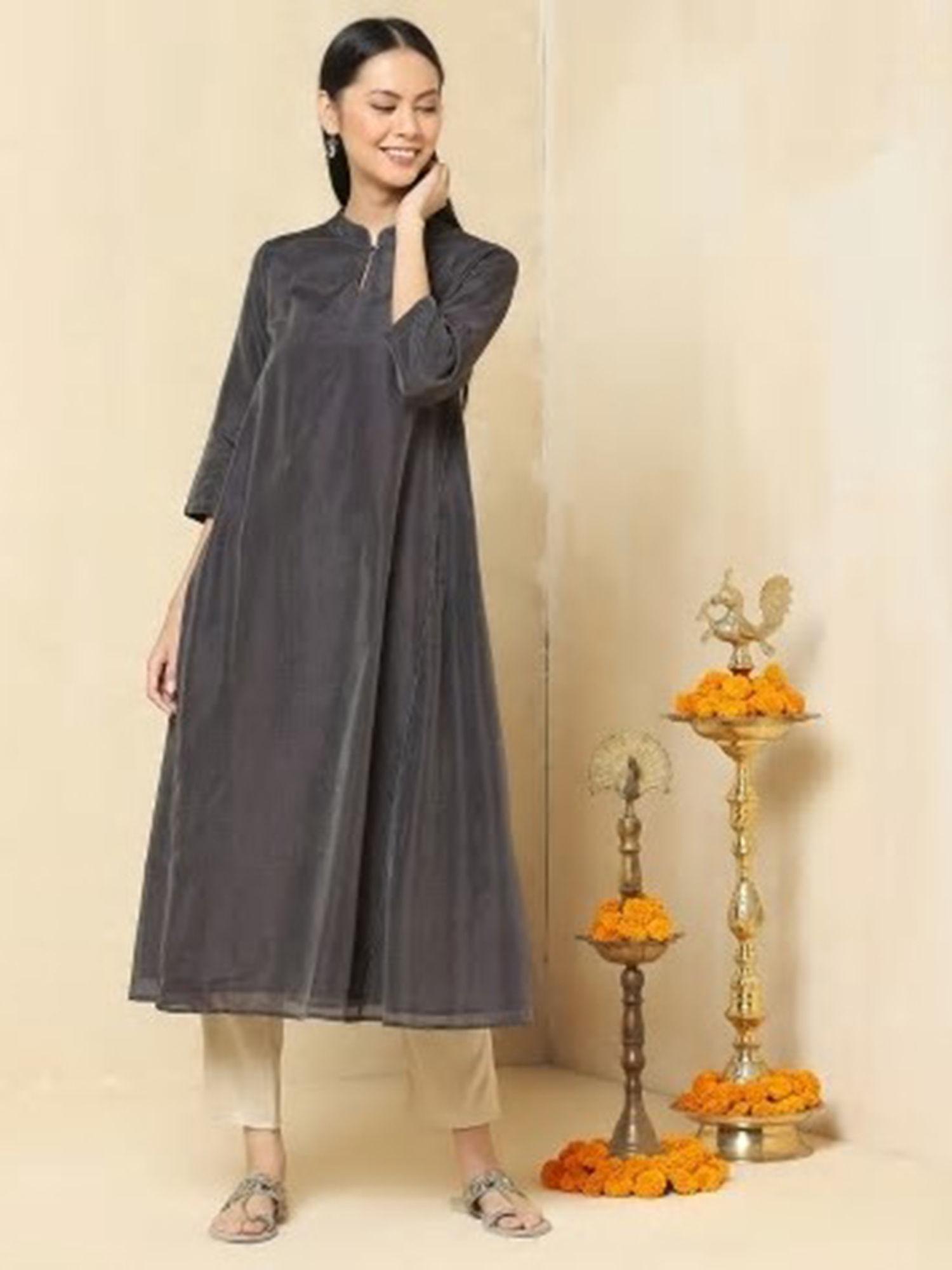 cotton silk flared slim fit long kurta