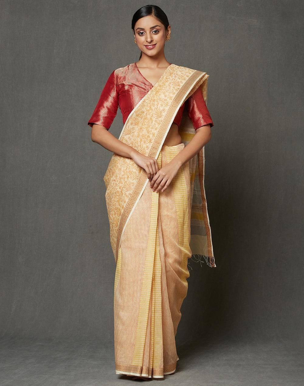 cotton silk hand block print sari