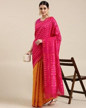 cotton silk jamdani saree with unstitched blouse