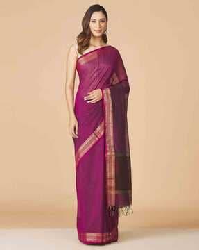 cotton silk maheshwari saree with tassels