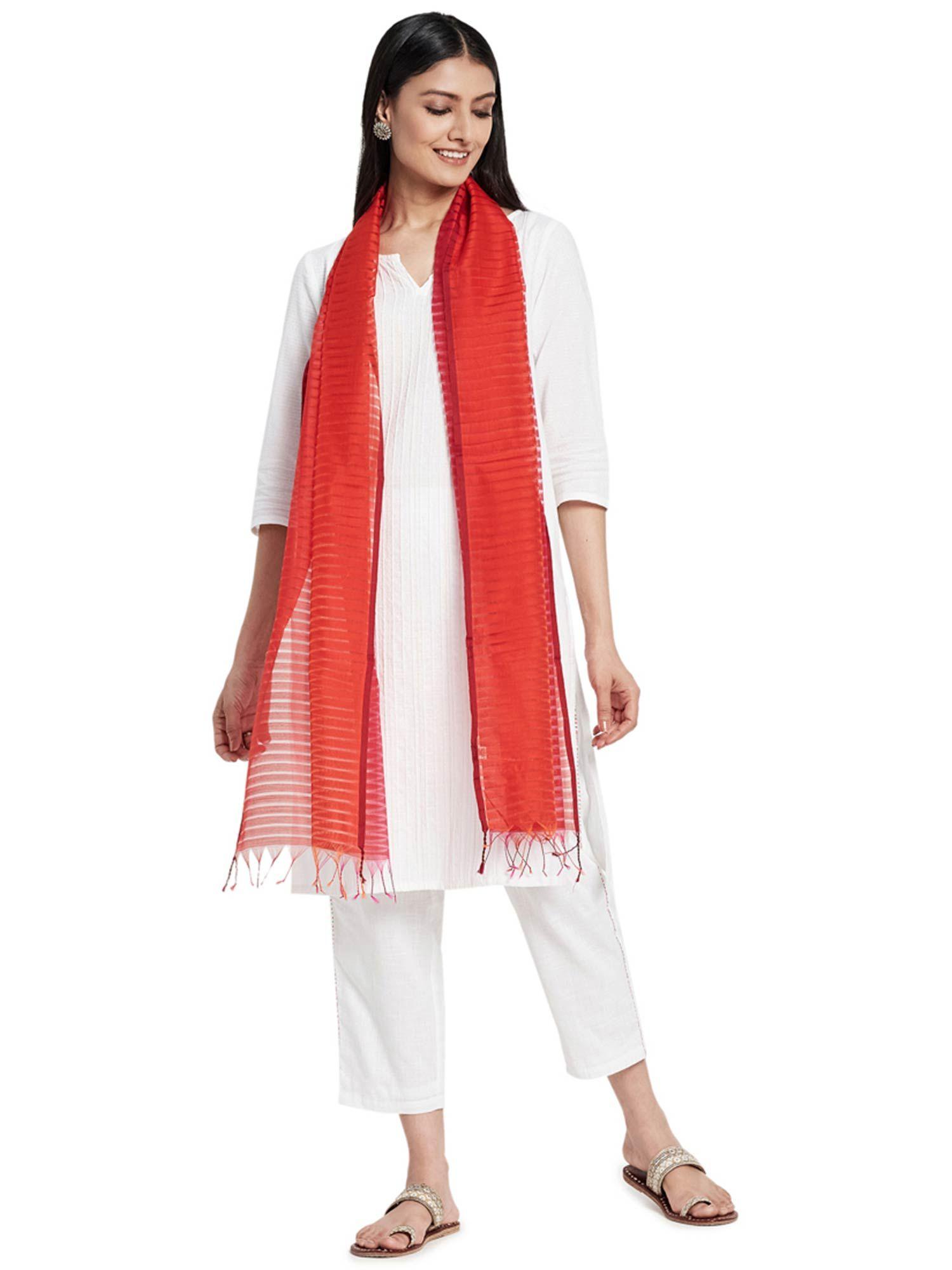 cotton silk maheshwari stole - red