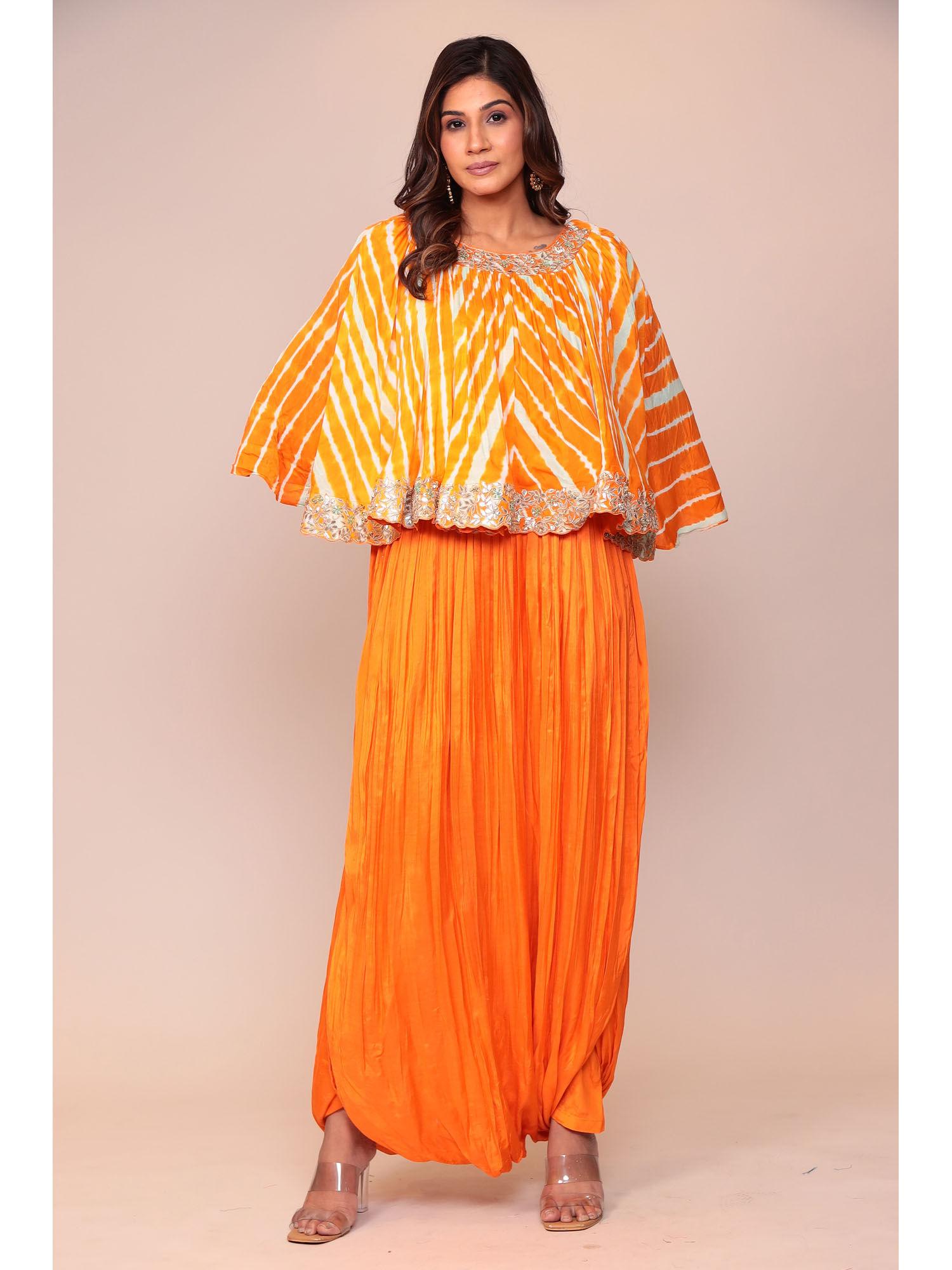 cotton silk orange embroidery jumpsuit