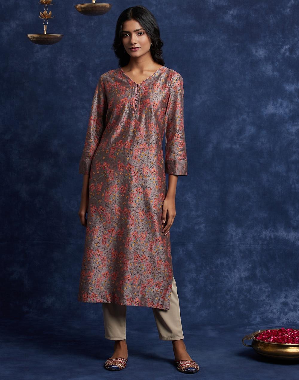 cotton silk printed long kurta