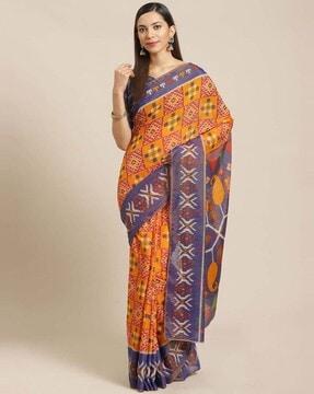 cotton silk printed saree with unstitched blouse