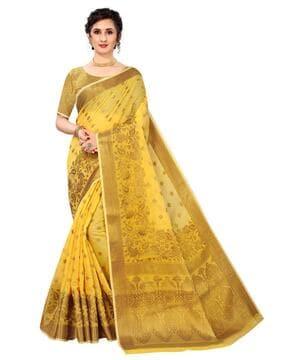 cotton silk saree with floral woven motifs