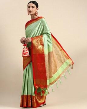 cotton silk saree with paisley woven motifs