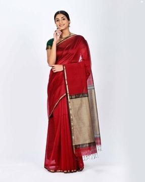 cotton silk saree with tassels