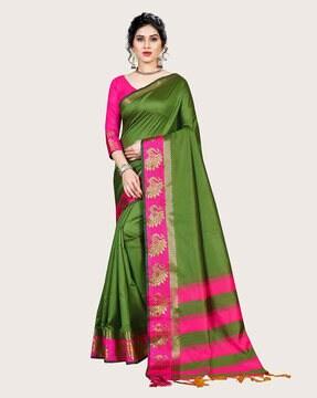 cotton silk saree with tassels