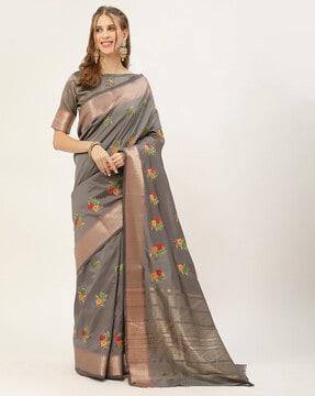 cotton silk saree with thread embroidered