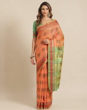 cotton silk saree with zari woven motifs