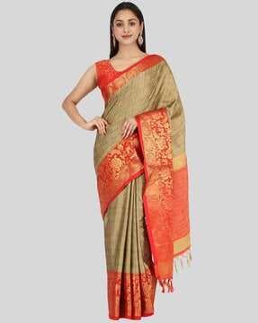 cotton silk saree with zari woven motifs