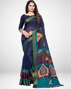 cotton silk with satin patta saree with unstitched blouse