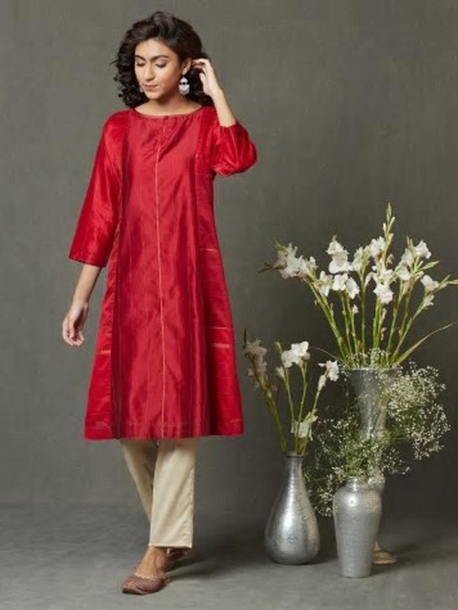 cotton silk zari striped knee length kurta