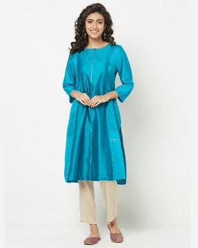 cotton silk zari striped knee length kurta