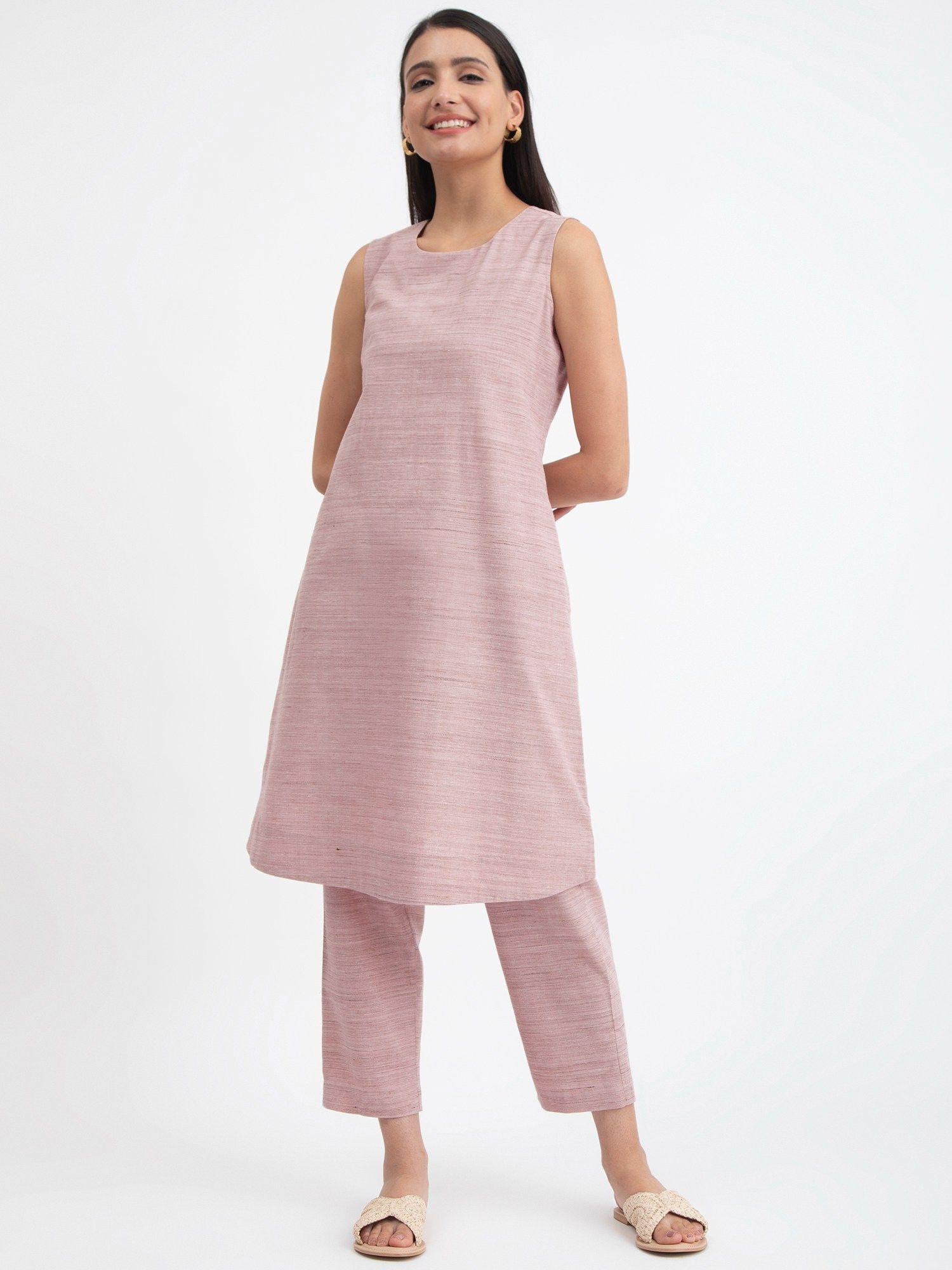 cotton sleeveless a-line kurta - pink