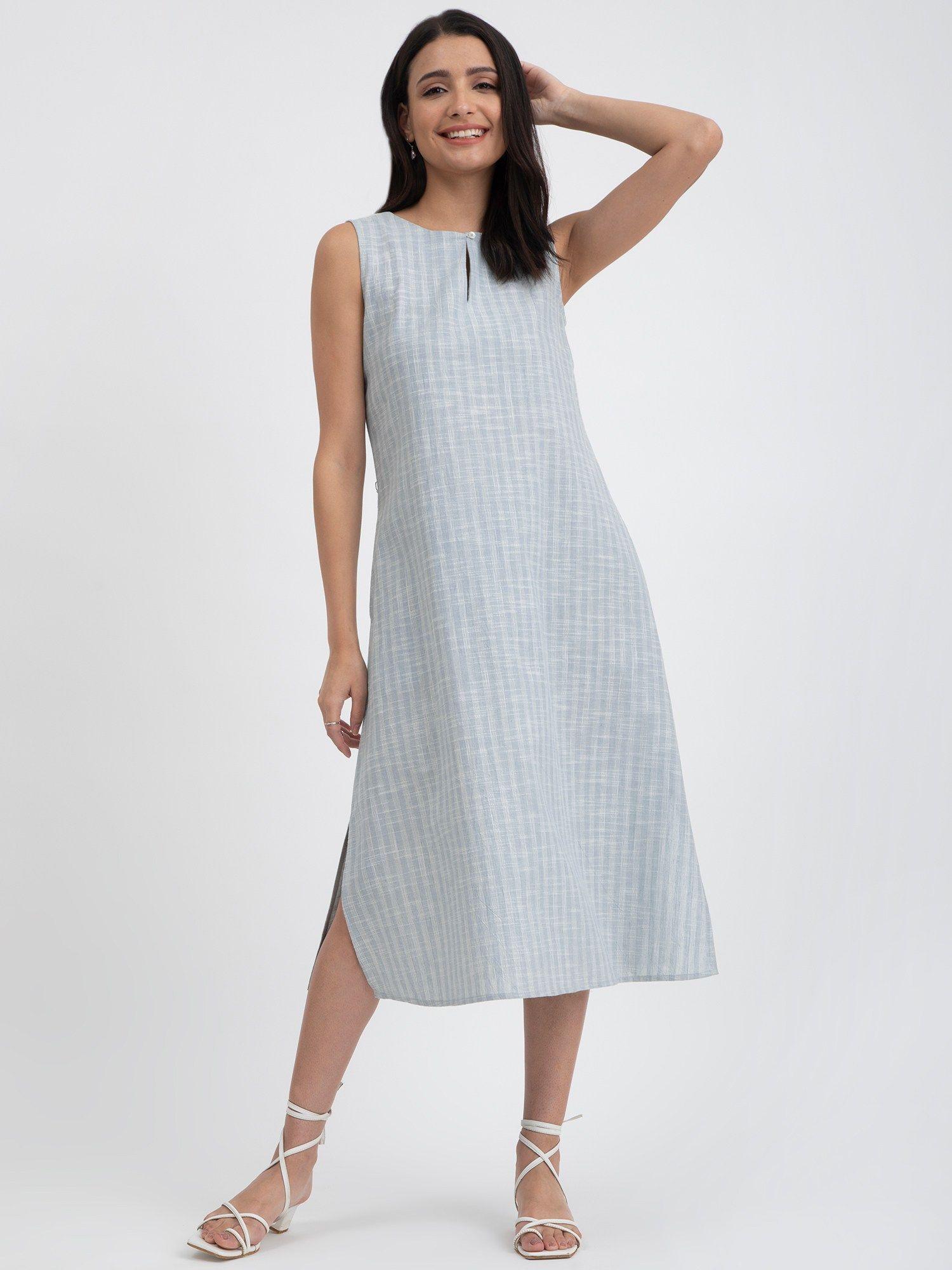 cotton sleeveless relaxed dress - light blue