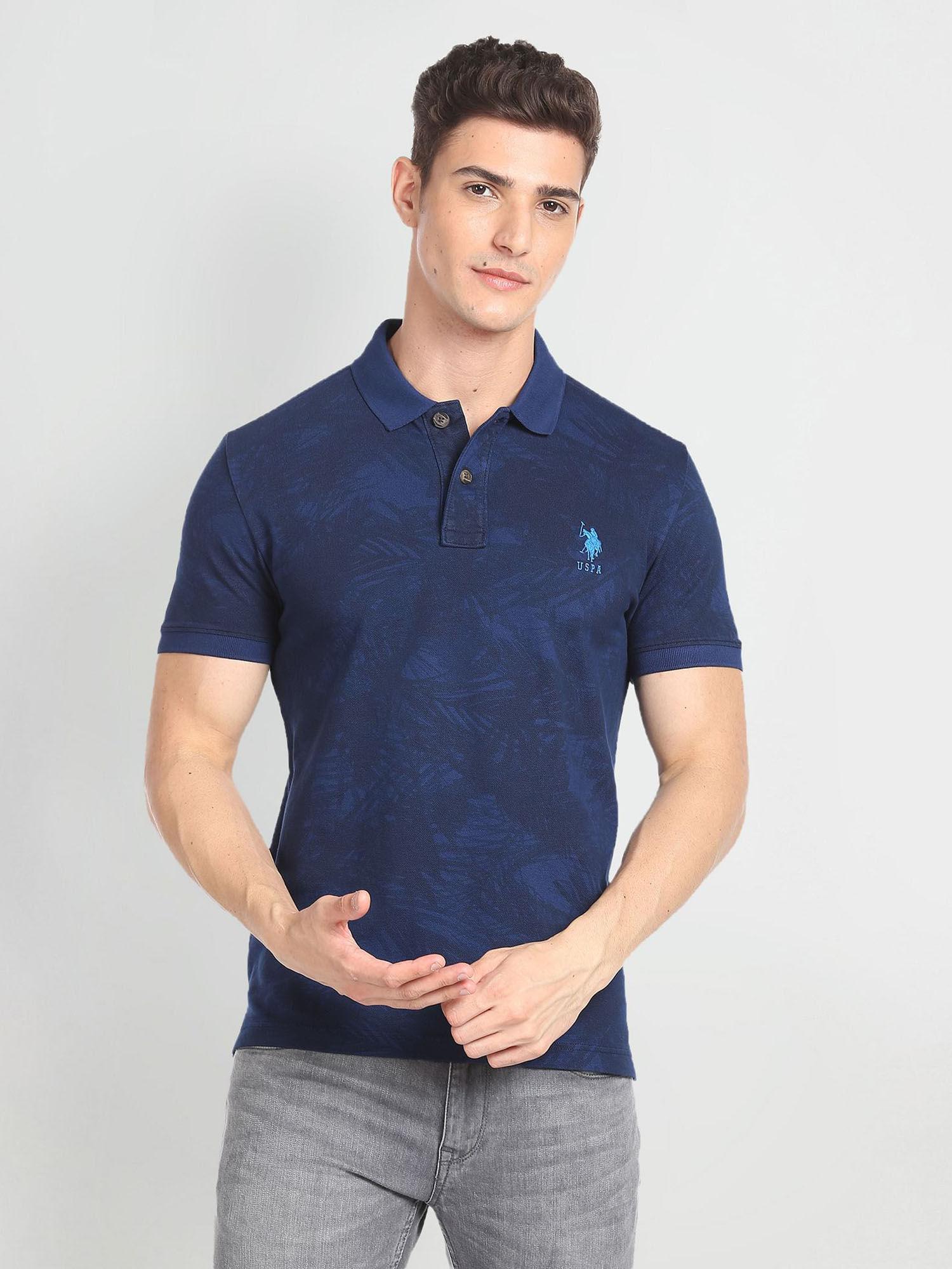 cotton slim fit abstract print polo shirt