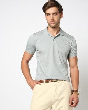 cotton slim fit jacquard collar solid polo t-shirt