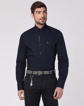 cotton slim fit solid poplin shirt