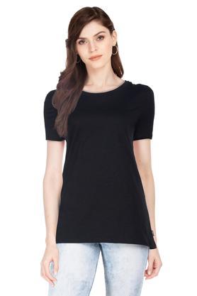 cotton slim fit women's athleisure t-shirt - black