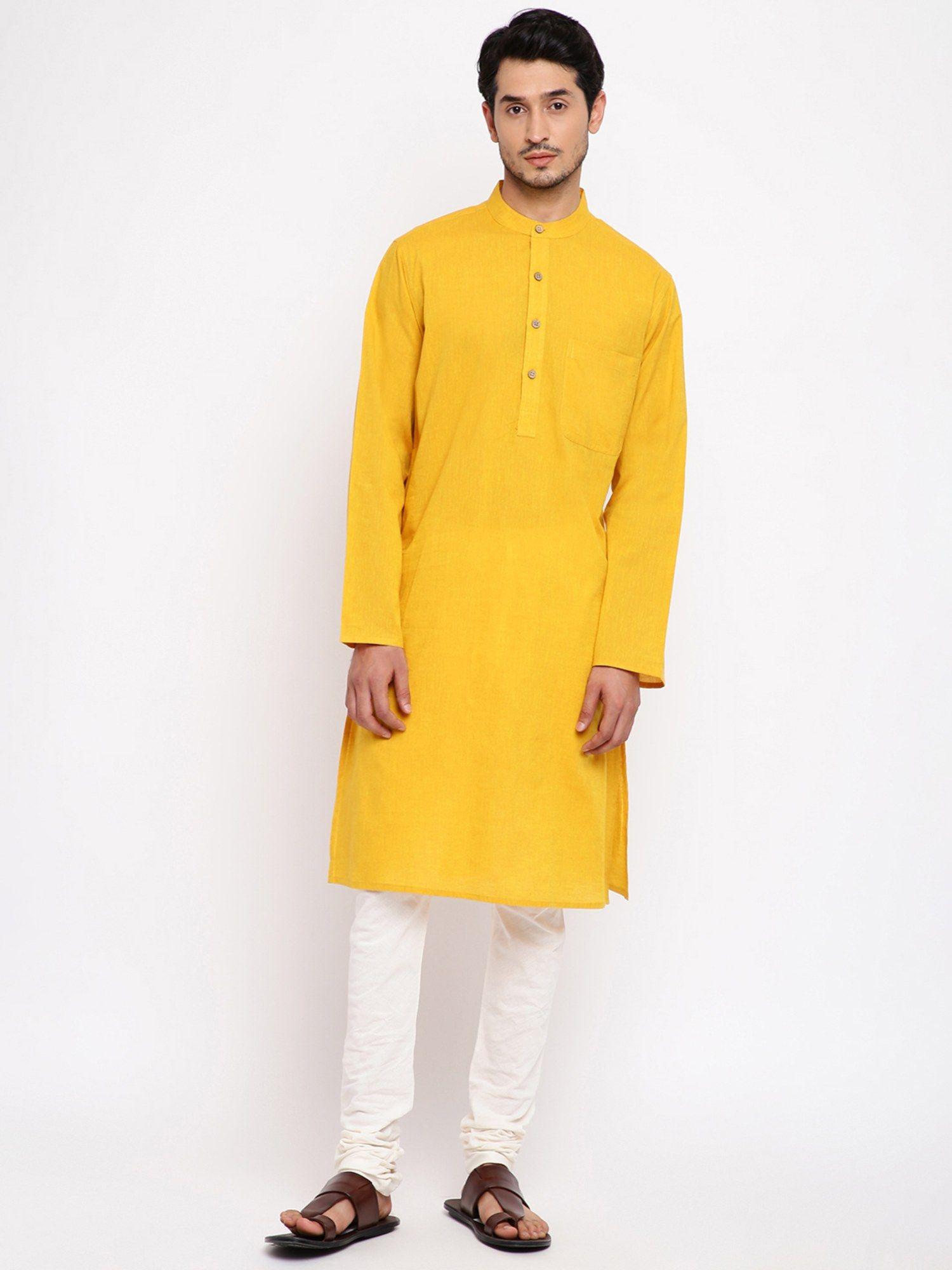 cotton slim fit yellow long kurta