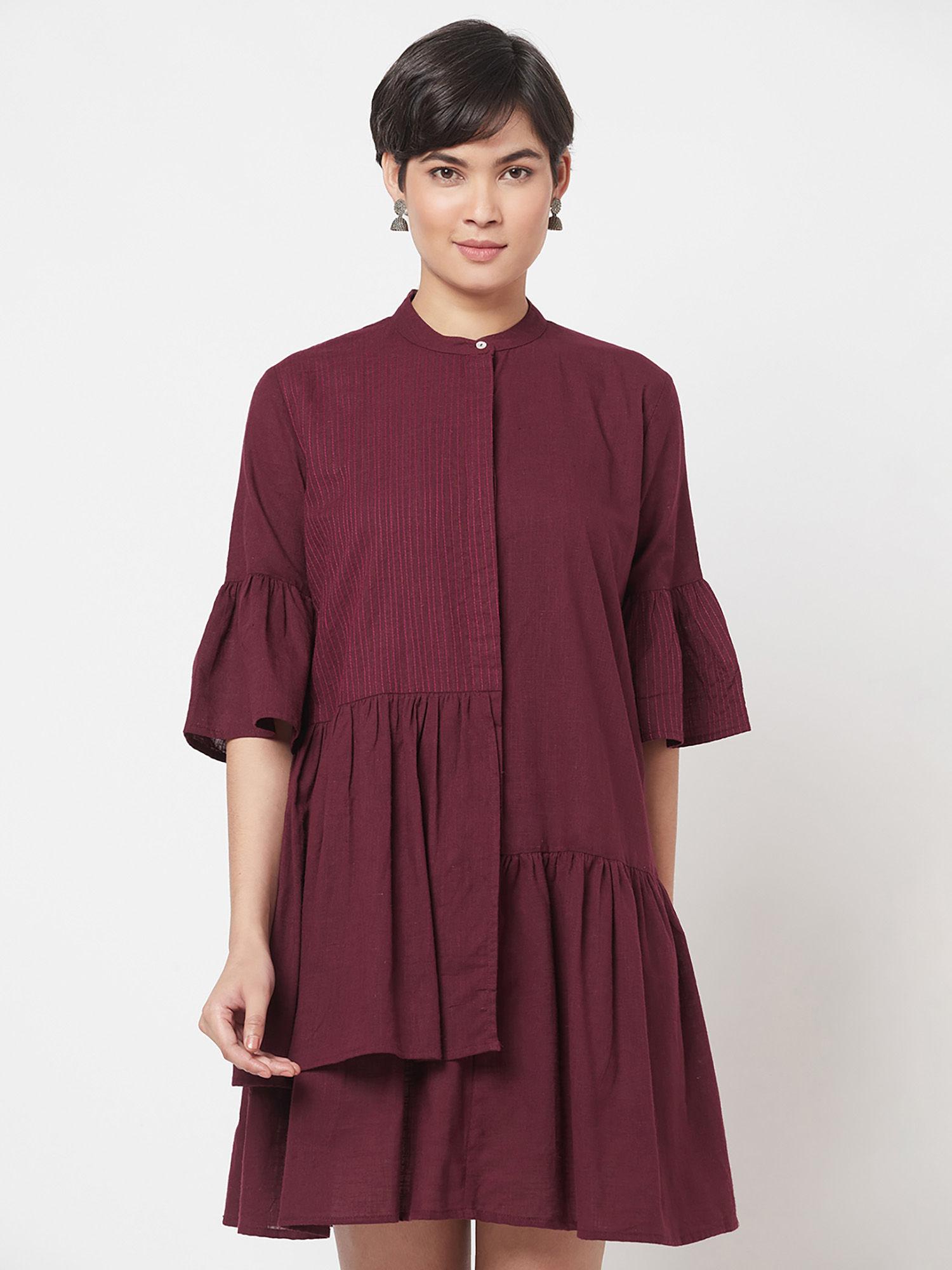 cotton slub bell sleeves dress