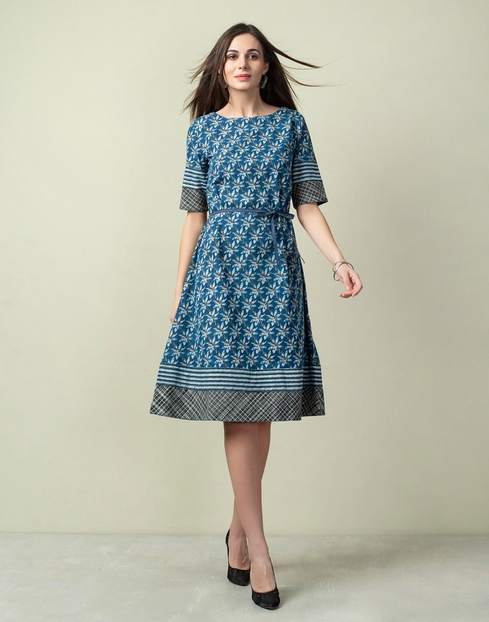 cotton slub dabu print dress