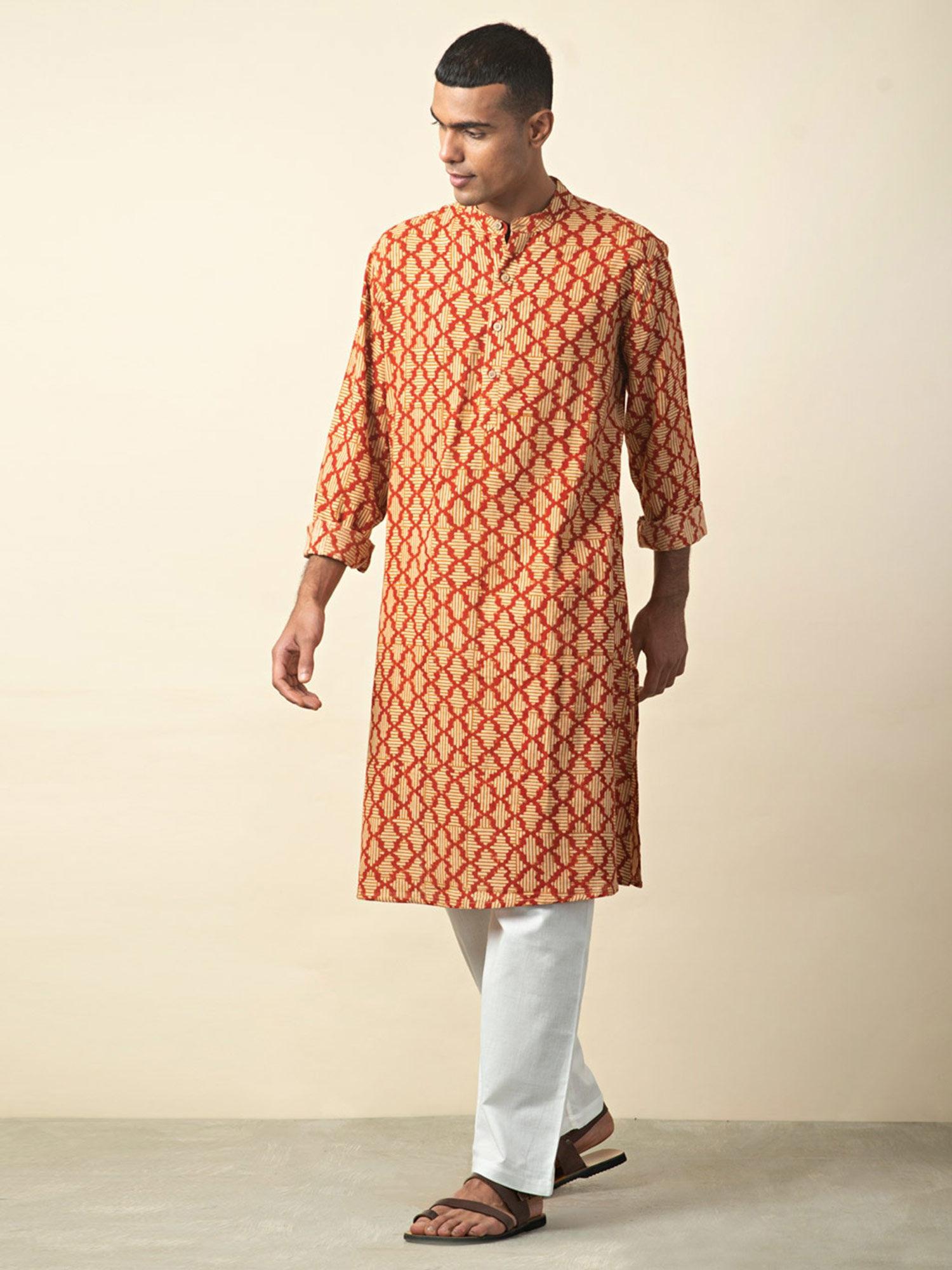 cotton slub printed long kurta