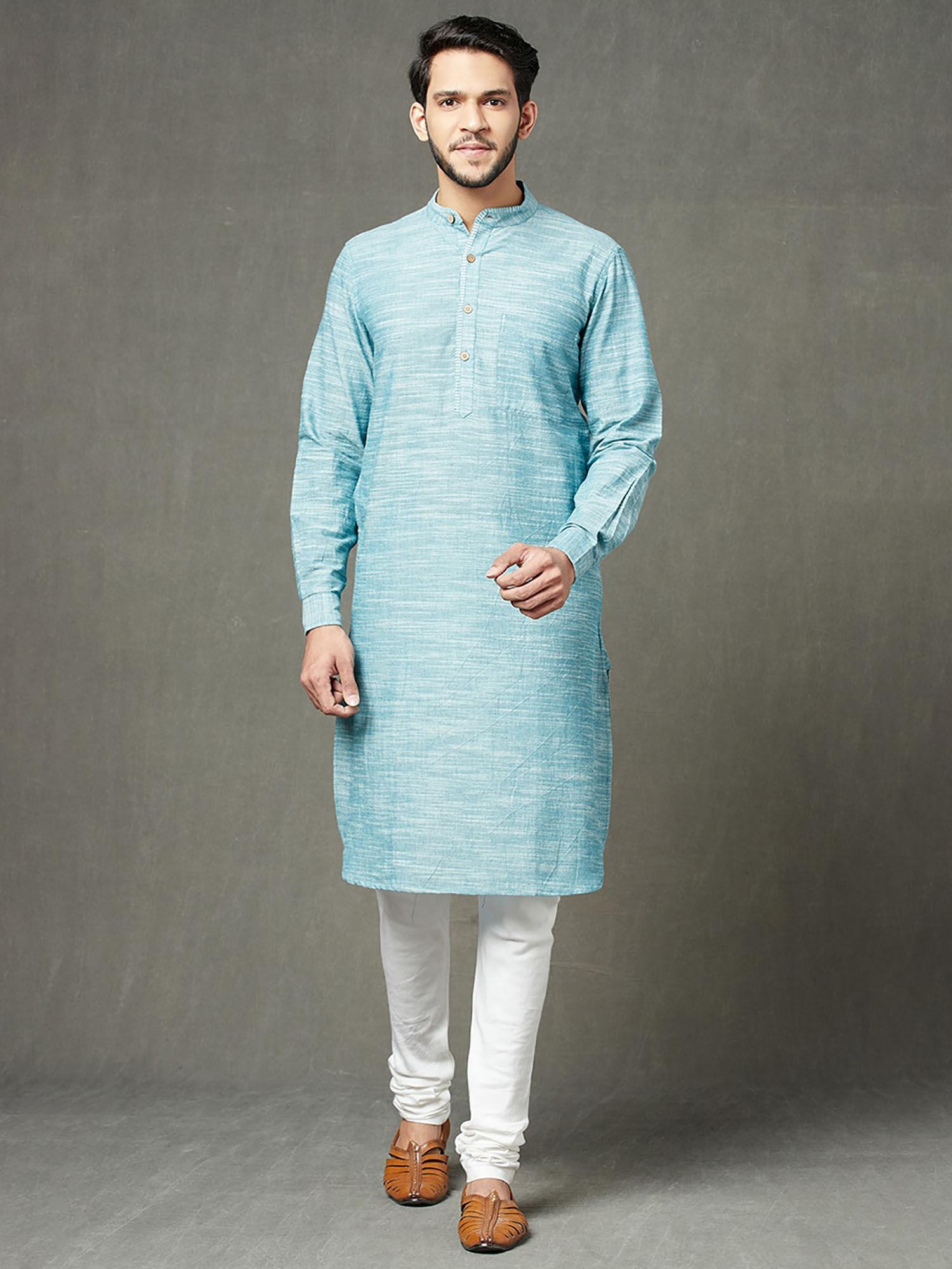 cotton slub slim fit long kurta with cuff