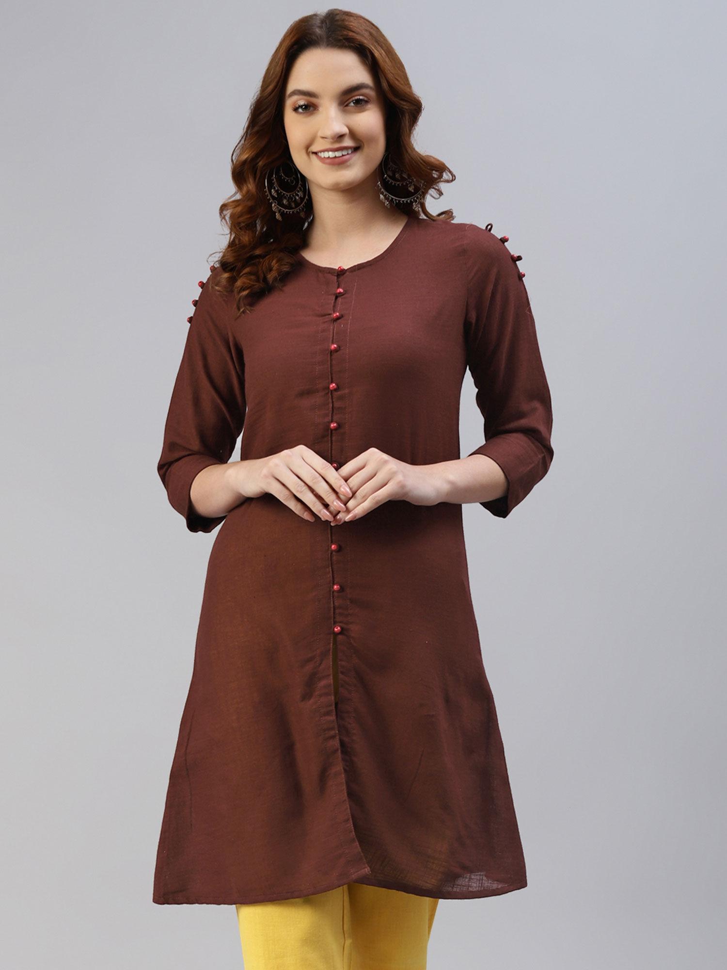 cotton slub solid straight tunic kurti chocolate