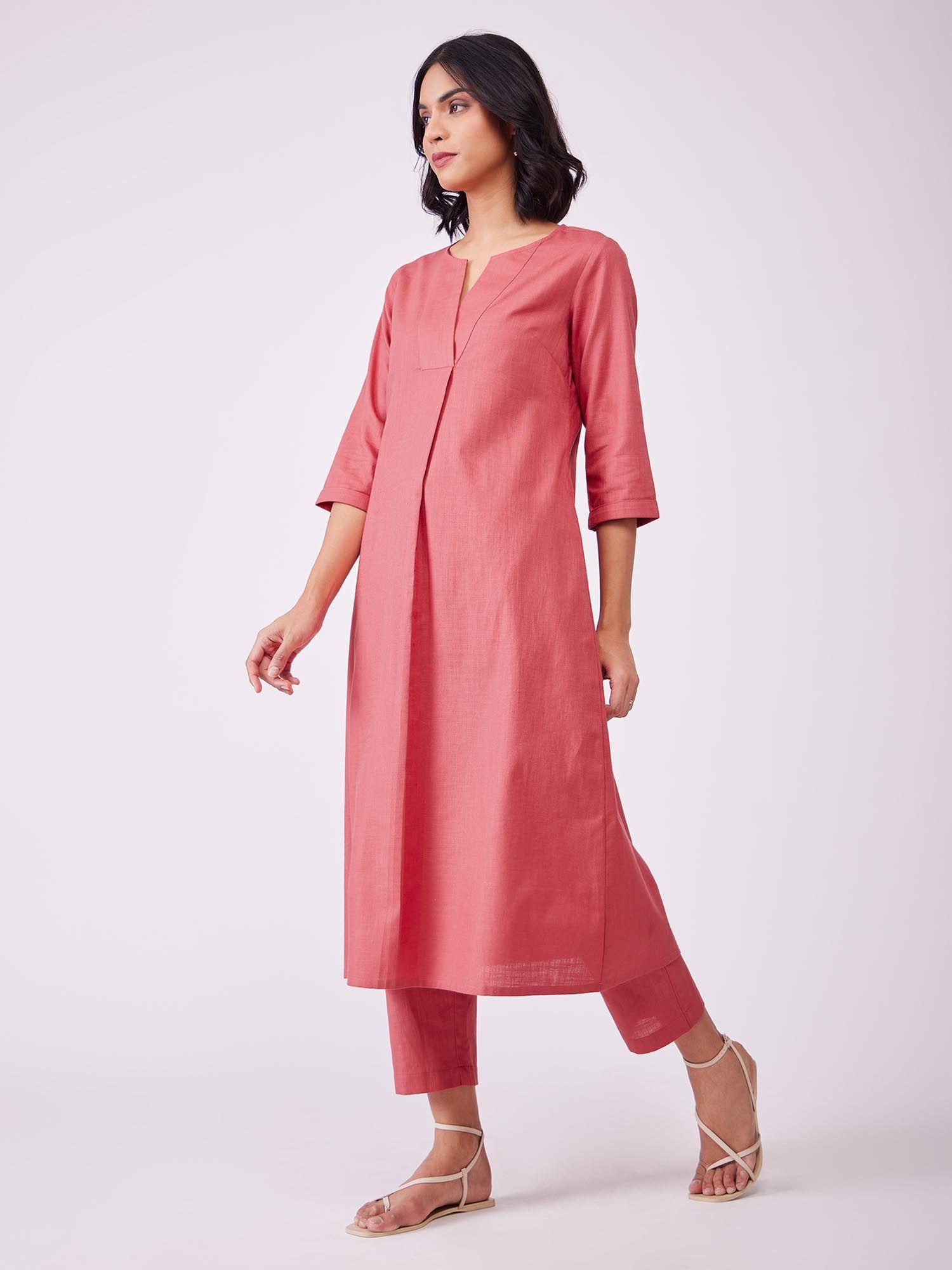 cotton solid a-line kurta pink