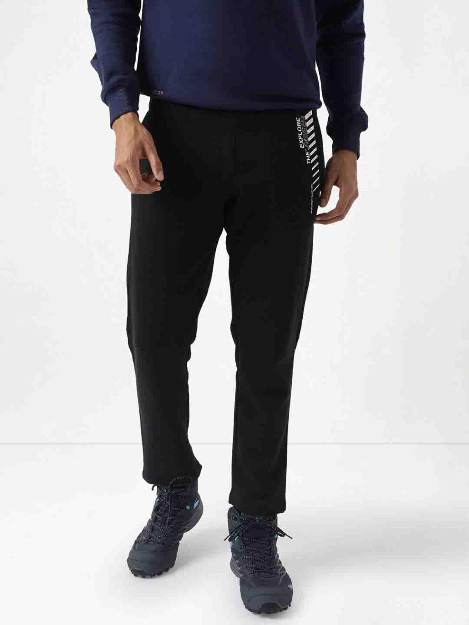 cotton solid black regular fit trackpants