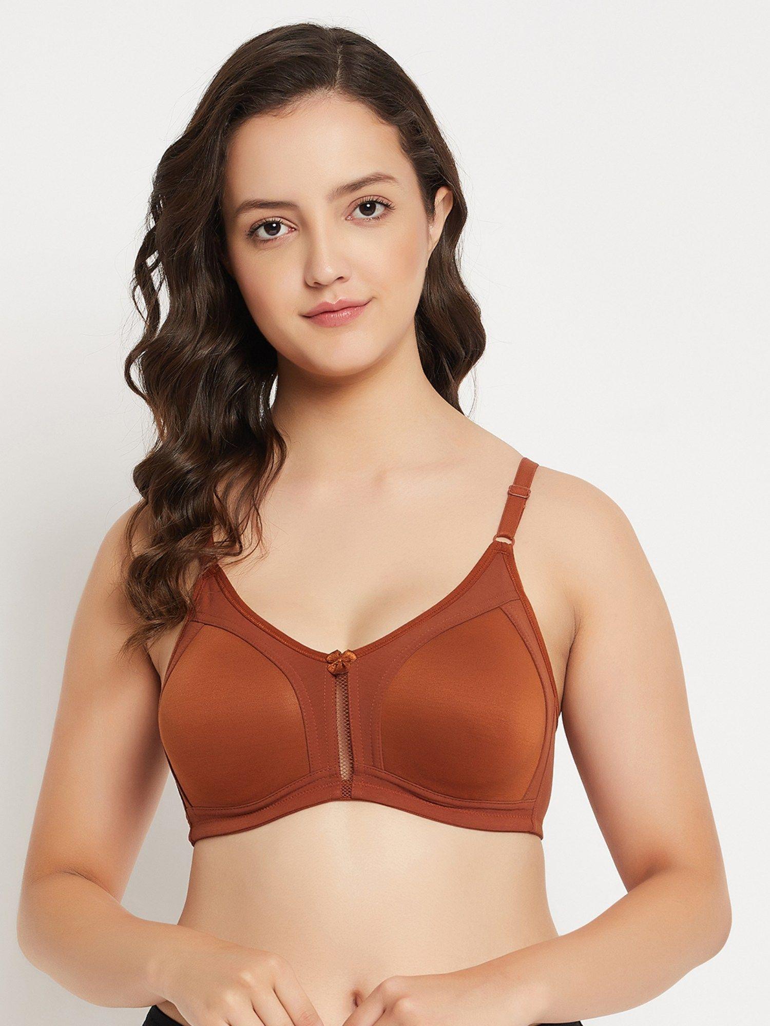 cotton solid lightly padded full cup wire free everyday bra - brown