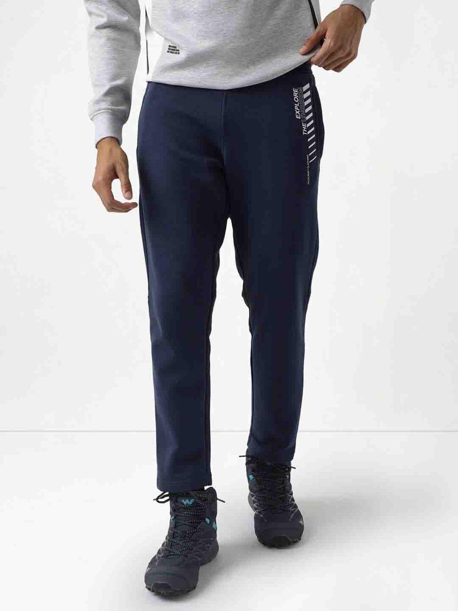 cotton solid navy blue regular fit trackpants