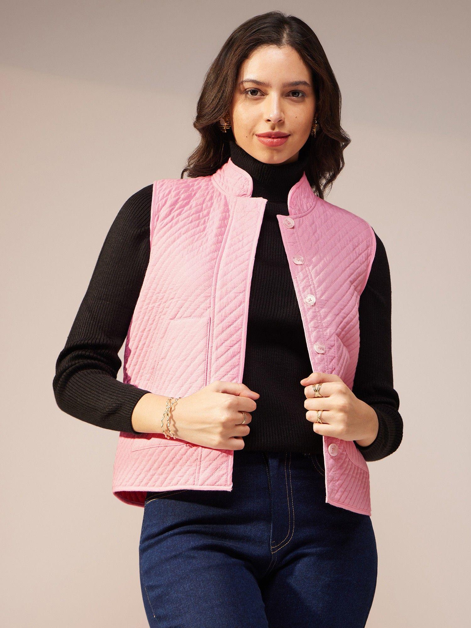 cotton solid quilted jacket - pink