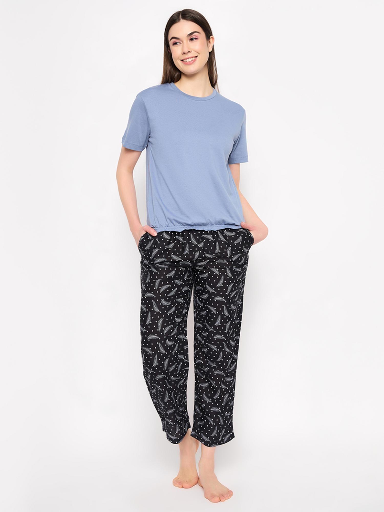 cotton solid top and pyjama (set of 2)