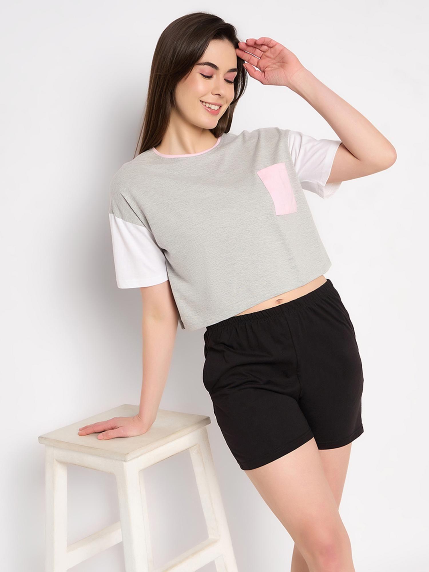 cotton solid top and shorts (set of 2)