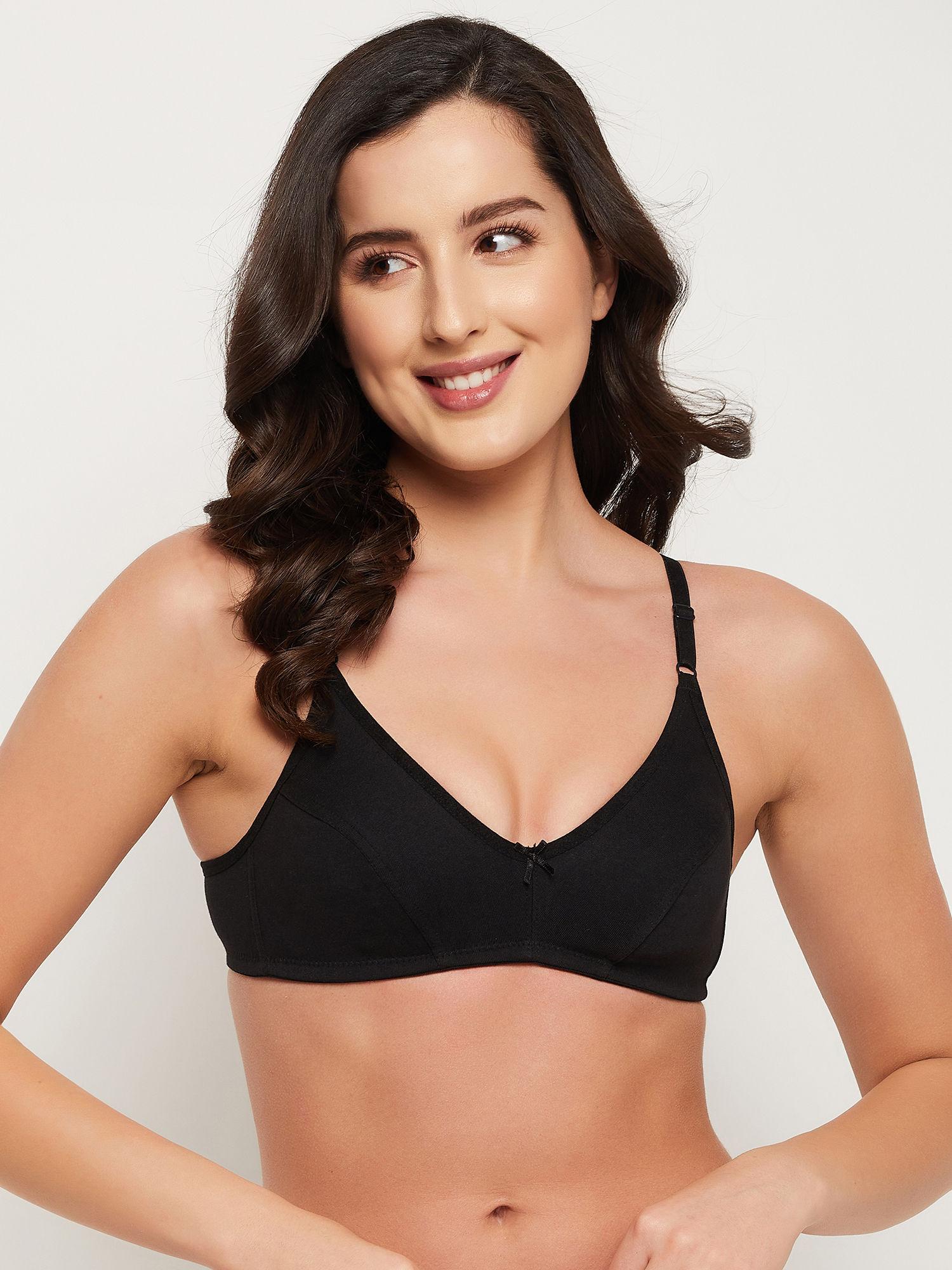 cotton spandex solid non-padded demi cup wire free everyday bra - black