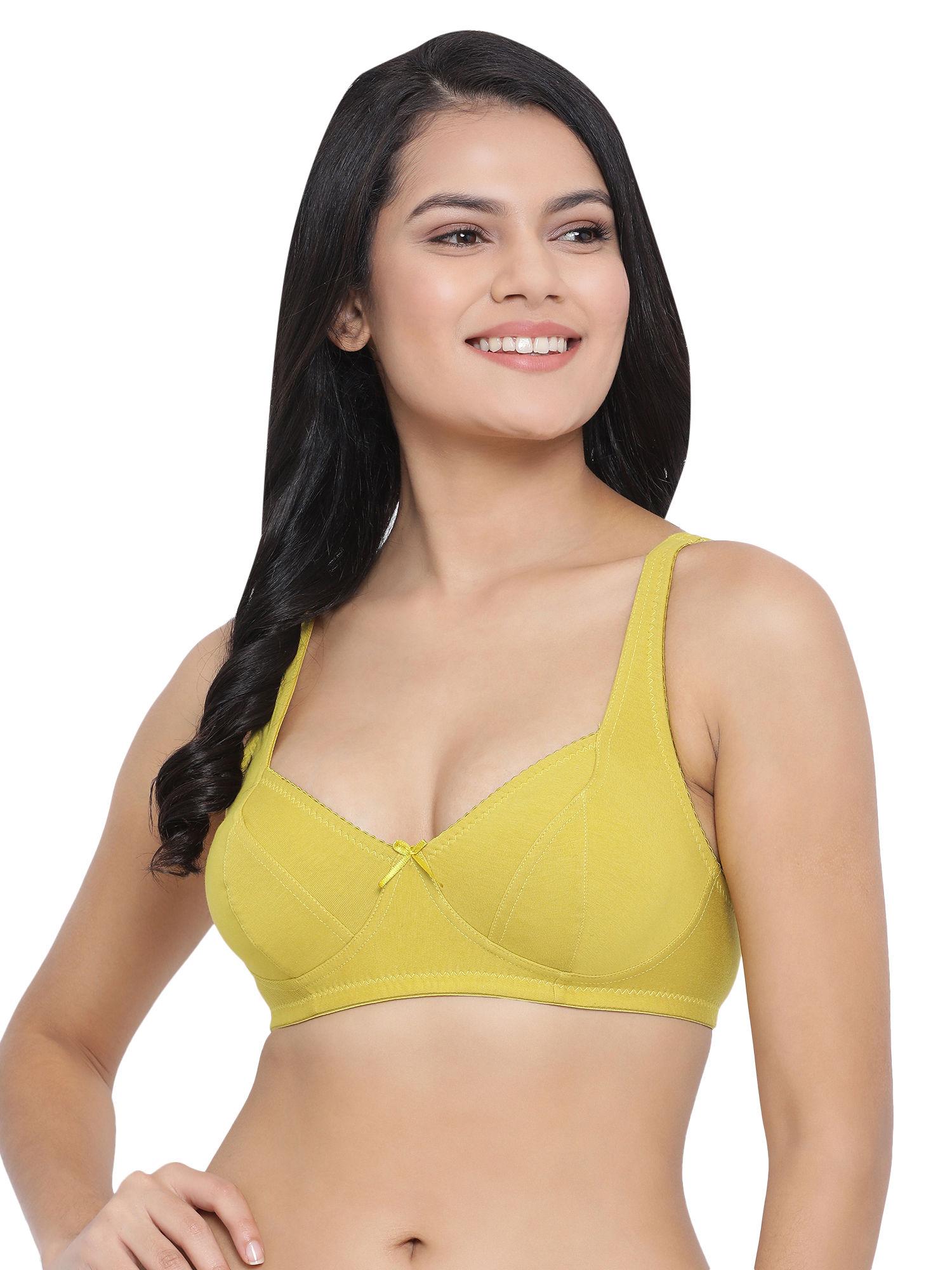 cotton spandex solid non-padded full cup wire free everyday bra - dark yellow