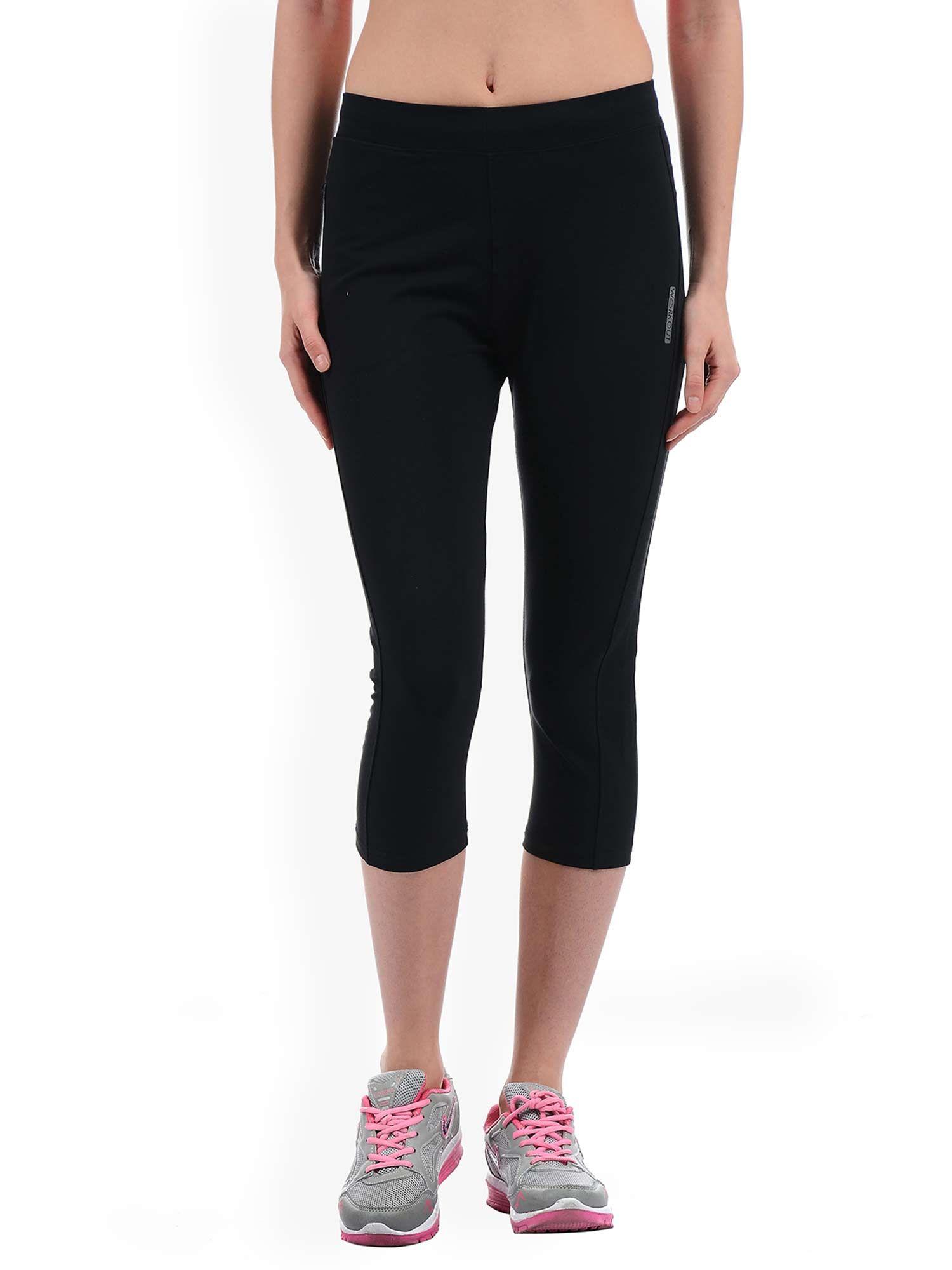 cotton spandex women's workout capri with zipper pocket - black