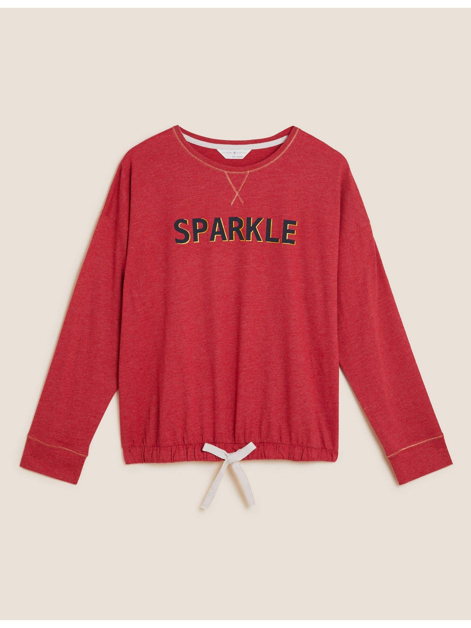 cotton sparkle slogan pyjama top