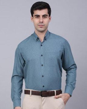 cotton spread-collar shirt