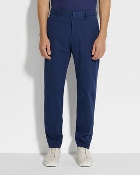 cotton straight fit flat-front pants