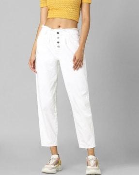 cotton straight jeans with elasticated waist