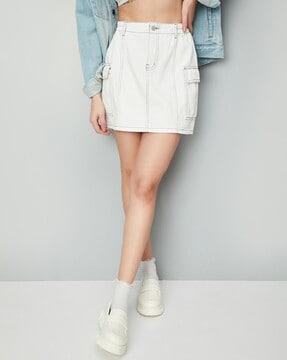 cotton straight mini skirt