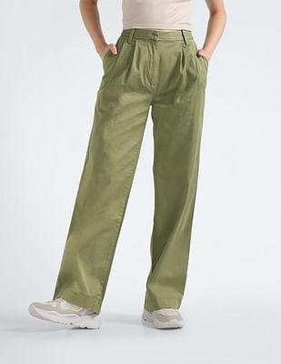 cotton stretch pleated utility pants