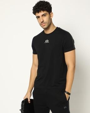 cotton stretch slim fit crew-neck t-shirt with shoulder tape