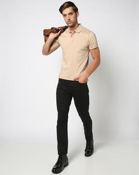 cotton stretch slim straight fit trousers